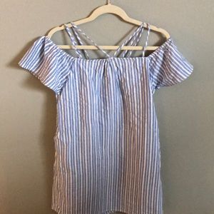 Blue and white striped summer dress